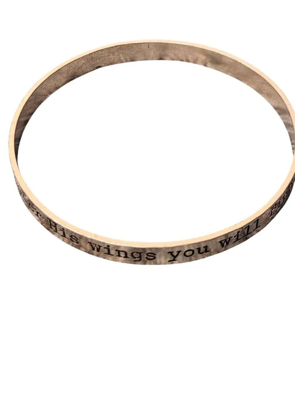 Vintage Hammered Silvertone Bangle Bracelet Under His Wings You Will Find Refuge